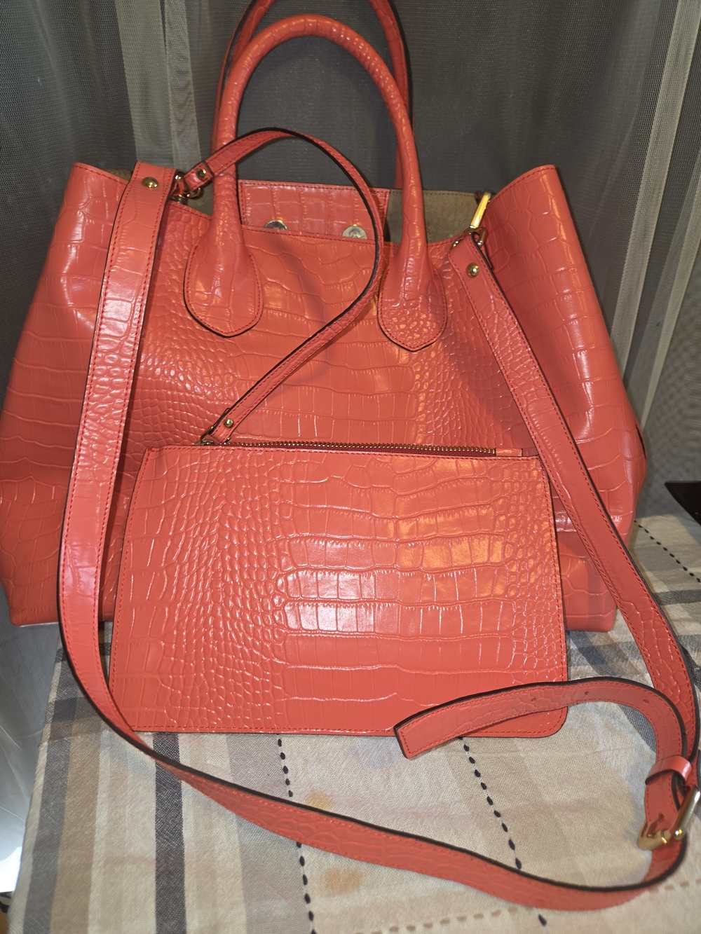 Gianni Notaro Cocco (Crocodile) Print Tote With Detachable Clutch NWOT